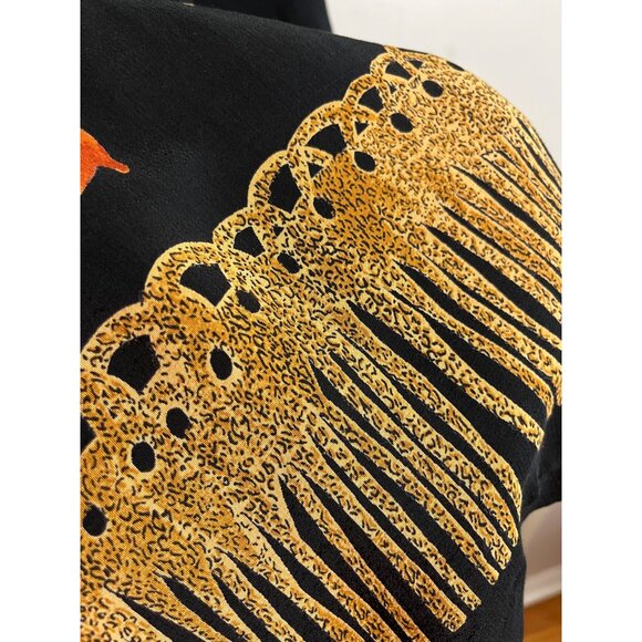 Retro Animal Print Maxi Skirt Black 8P Colorful Preppy Chic Safari Neutral Artsy - Picture 2 of 10